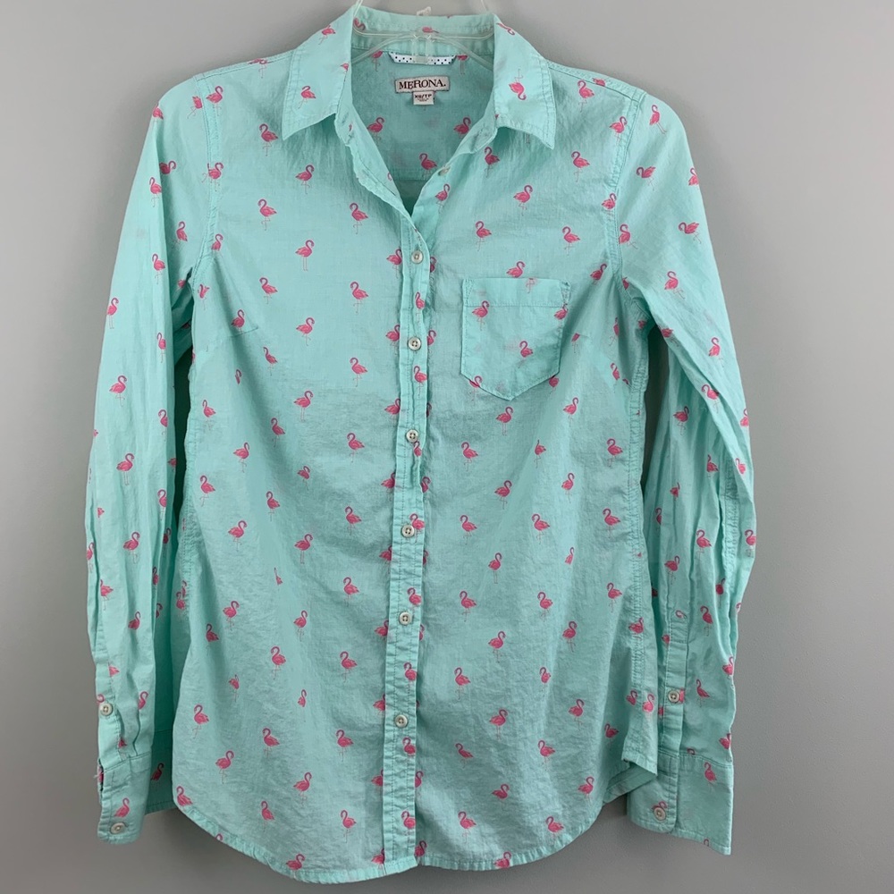 Merona flamingo button down top